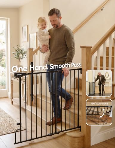 36" H Removable Baby Gate for Stairs No Bottom Bar (Black / 29-43" W, 36" H-Extra Tall)