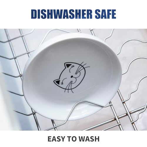 Shallow Wide Cat Food Bowls Anti Whisker Fatigue (Blue)