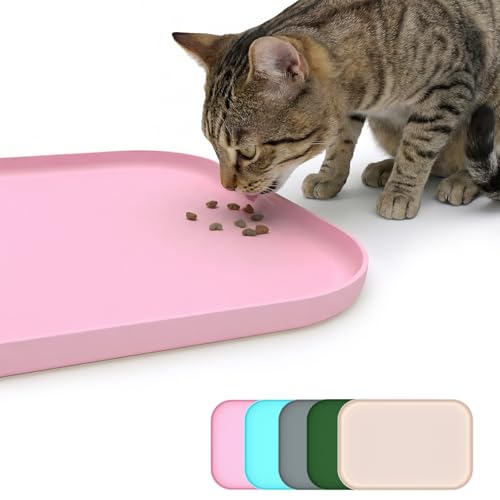 Non Slip Silicone Dog Food Mat for Food and Water (45 x 30 cm / Pink)