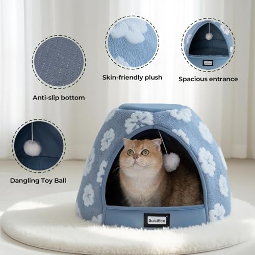 Cat Beds for Indoor Cats (19"L x 19"W x 16"Th / Blue)