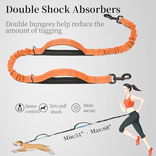 Hands Free Dog Leash with Zipper Pouch (Orange / Large)