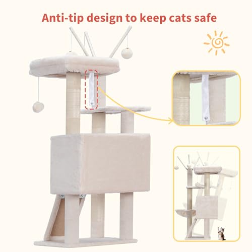 Cat Tree Tower with Removable Toys (41.3 Inches / Beige)