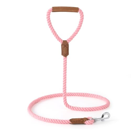 Dog Leash Braided Cotton Rope w (Candy Pink / 72 Inch-1/2")