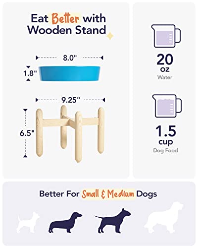 Ceramic Slow Feeder Dog Bowls for Small and Medium Breed (Vortex Blue+Stand / M-1.5 Cups)