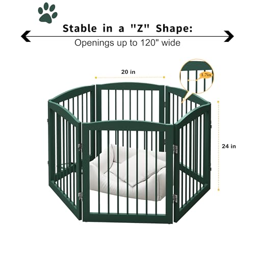 Freestanding Pet Gate for Dogs (24" Height-6 Panel / Green)