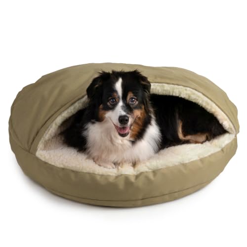 Cozy Cave Dog Bed (35.0"L x 35.0"W x 8.0"Th / Khaki)