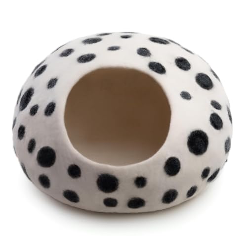 Luxurious Merino Wool Cat Cave (White Polka)