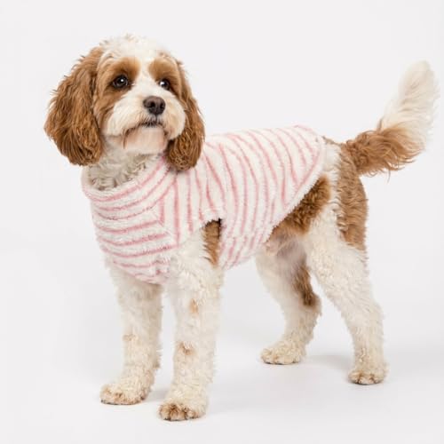 2 Pack Striped Fleece Dog Sweater (Medium / White-Pink)