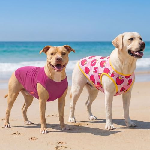 2Pack Dog Shirts for Medium Large Dogs Breathable Mesh Tank Top (XX-Large (40-55lbs) / 5# 2Pack (Strawberry+rose))