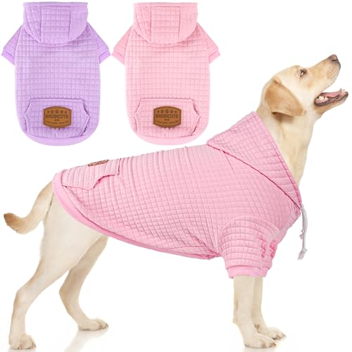 2 Pack Dog Hoodie Sweaters for Small Medium Dogs Warm Dog Clothes for Large Dogs Soft Waffle (Pink+Purple / XXL (Back: 26",Chest: 34.5", 77-99lbs))