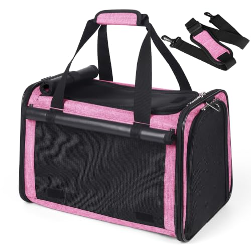 25lbs Cat Carrier Lightproof Soft Sided Pet Carrier for Large Cat (17.5"L x 11.0"W x 11.0"H / Pink)