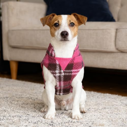 Dog Fleece Vest Sweater Winter Jacket for Small Medium Dogs (Small / PINK BUFFALO PLAID)