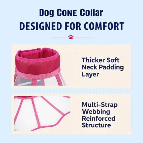 Soft Neck Pad Hard Plastic Dog Surgery Recovery Cone Collar for Large Dogs (Rosered / X-Large)