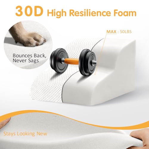 High Density Extended Foam Dog Ramp&Steps 2 Tiers (White / 21.7*15.7*11.8)