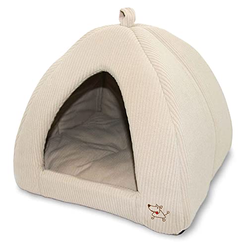 Cat Bed for Indoor Cat (Beige Corduroy / 16" x 16" x H:14")