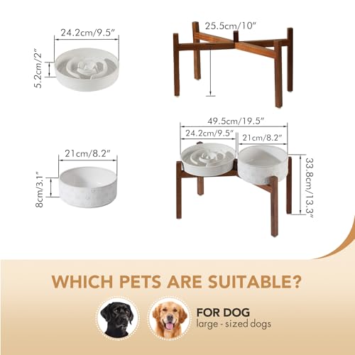 Raised Slow Feeder Dog Bowls (2 x White + Stand - A / XL- 9.5inch / 3.2 Cups)