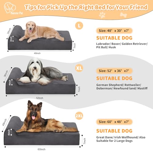 Orthopedic Dog Beds for Large Dogs (48.0"L x 30.0"W x 7.0"TH / Premium Version-Grey)