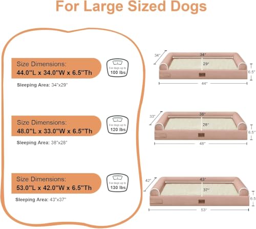 Orthopedic Dog Bed for XX (Pink / 44.0"L x 34.0"W x 6.5"Th)