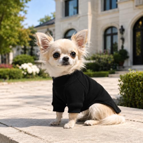 Ribbed Dog T Shirt Cotton Knitted Dog Sweaters for All Season Pet T (L (for Small Medium Dog) / Black)