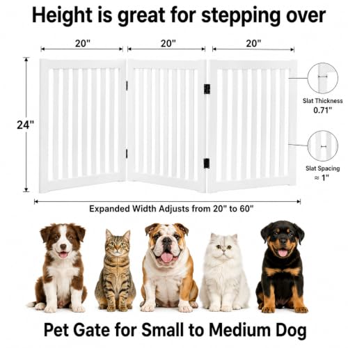 24" Freestanding Dog Gate (White / 3 Panel 60" Wide)