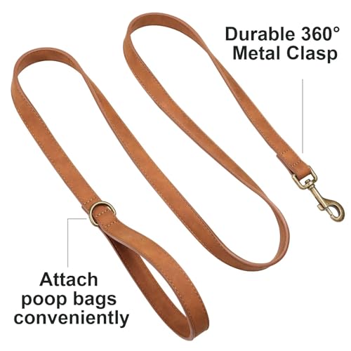 PU Leather Dog Leash for Medium Large Dogs (Light Brown / 3/4''x 5FT)