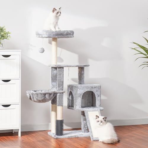 Cat Tree with Cat Self Groomer Brush (42.5 inch / Light Gray)