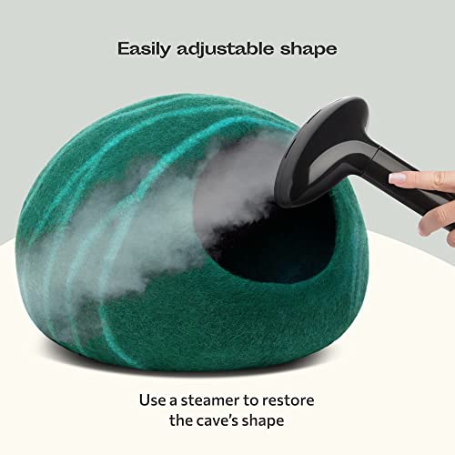 Cat Cave Merino Wool Bed for Indoor Cats (Emerald / Large)