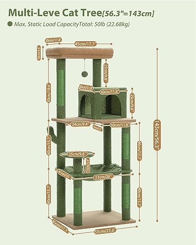 56.3" Cactus Cat Tree with Metal Hammock (Green / 56.3in)