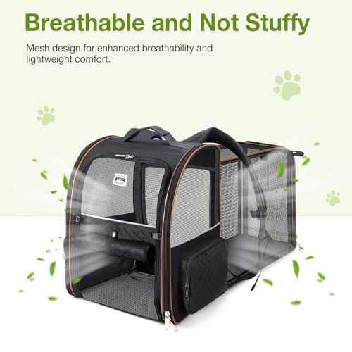 Large Cat Backpack Carrier Expandable Pet Carrier Backpack for Small Dogs Medium Cats Fit Up to 18 Lbs (Black)