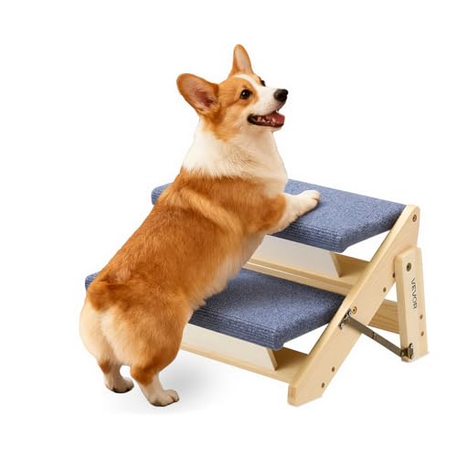 Wood Pet Stairs (Wood Color+Blue / 2-Step Foldable)