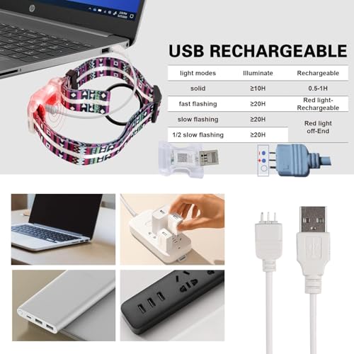 Light Up LED Dog Leash and LED Dog Collar Set USB Rechargeable Waterproof (Bohemian purple / 1.5m Leash+10-25in Collar Can be Crop)
