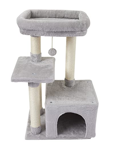 Cute Cat Tree Kitten Cat Tower Condo Cat Furniture Sisal Scratching Posts G (Grey)