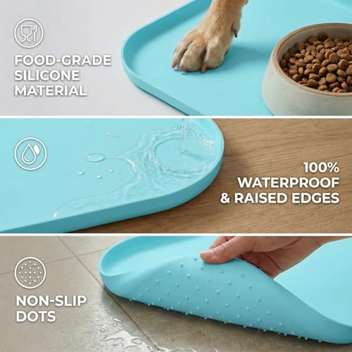 Non Slip Silicone Dog Food Mat for Food and Water (45 x 30 cm / Blue)