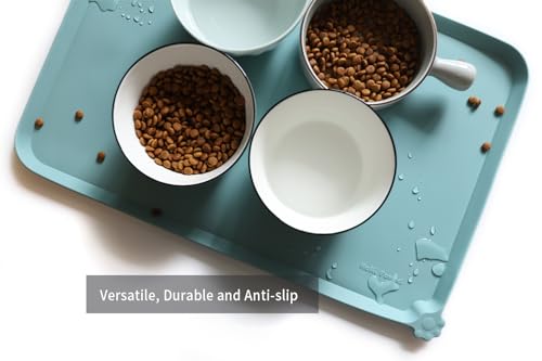 L Silicone Non Slip Pet Food Tray (22" x 14" / Light Turquoise)