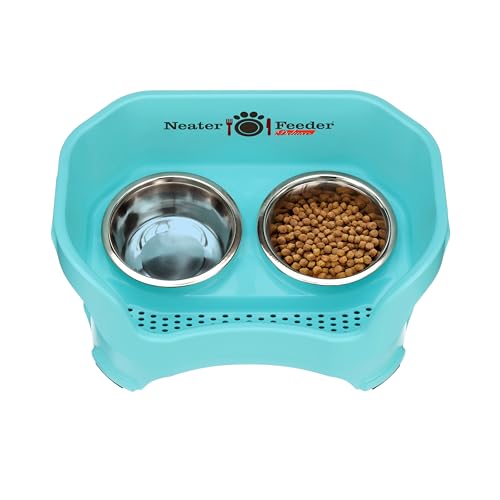 Neater Feeder Deluxe Mess Proof Dog Bowls Elevated for Medium Dogs 19 (Medium with Standard Bowl / Aquamarine)