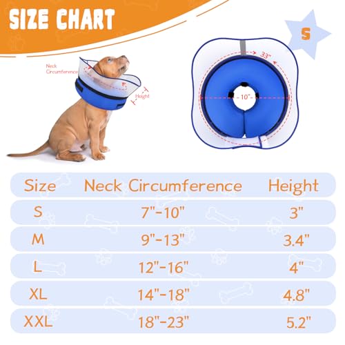Elevated Inflatable Dog Cone Collar Alternative After Surgery (Solid Blue / S(Neck 7"-9.5"))