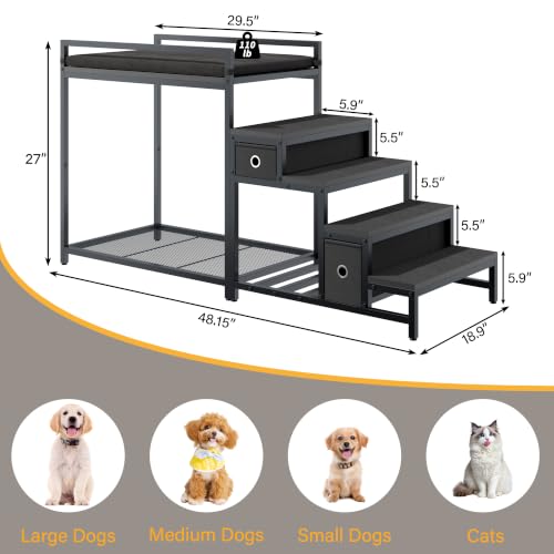 Pet Bunk Bed with Stairs and Storage (Black)