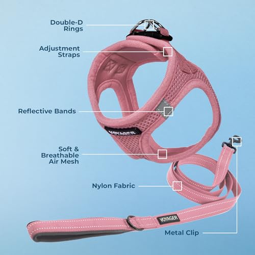 Voyager Step in Air All Weather Mesh Harness and Reflective Dog 5ft Leash Combo with Neoprene Handle (Harness Leash Set (Pink) / S (Chest: 14.5 - 16"))