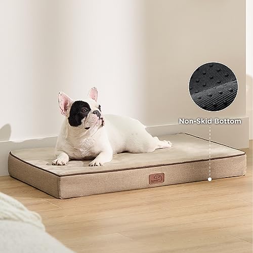 Memory Foam Dog Bed Medium Size Dog (29"L x 18"W x 3"Th / Khaki)