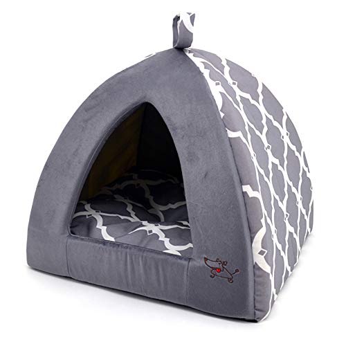 Cat Bed for Indoor Cat (Gray Lattice / 19" x 19" x H:19")