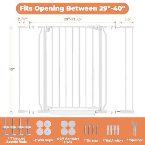 40" Extra Tall Baby Gate No Drilling (White / 29-40"Wide, 40"Tall)
