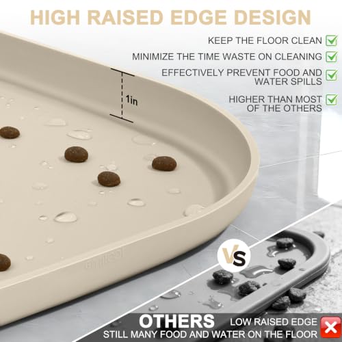 Waterproof Silicone Pet Food Mat with Raised Edge for Dog & Cat (Beige / 36"L x 24"W)