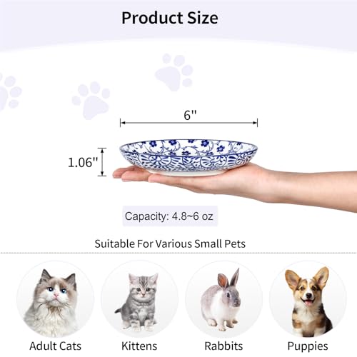 6 Inch Ceramic Cat Bowls (6 Inch, Set of 6 / Vintage Blue)