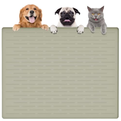 Largest Dog Food Mat (Grayish Green / 39.5"L x 29.5"W)