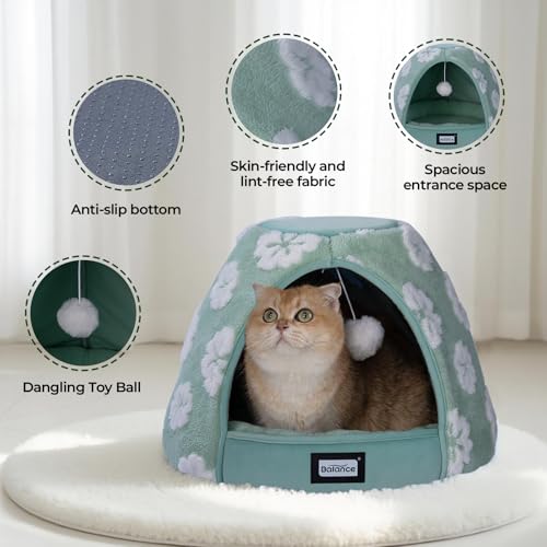 Cat Beds for Indoor Cats (21"L x 21"W x 16"Th / Green)