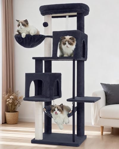 Cat Tree Tower with Sturdy Steel Tube for Indoor Cats GCT014G (51.2 inches / Smoky gray)