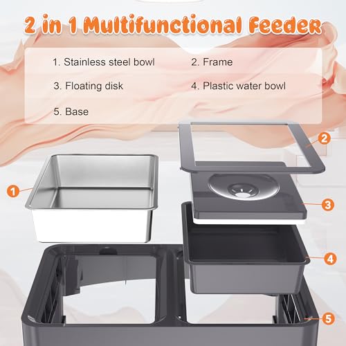 2-in-1 Elevated Dog Bowls with 4 Height Adjustable Raised Stand (2-in-1 Grey)