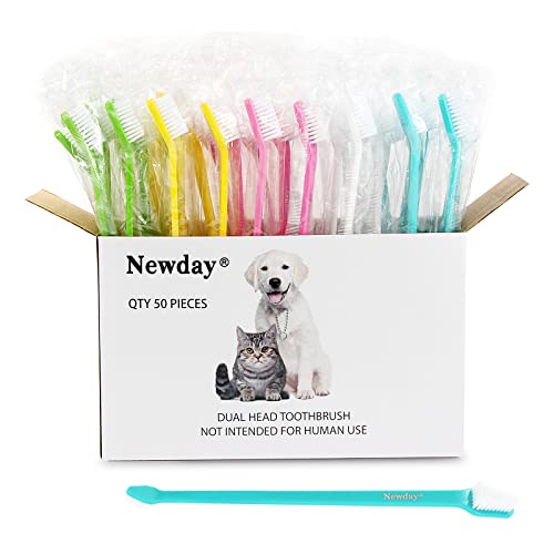 50 Pack Dual Ended Long Dog & Cat Toothbrush (50 Pcs-colorful)
