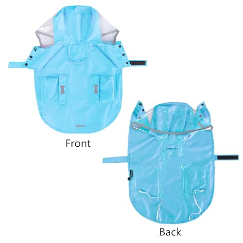 Dog Raincoat Waterproof Rain Poncho with Hoodie (XX-Large: 55-70lbs / Blue)