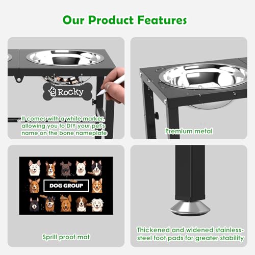 Elevated Dog Bowls with Mat for Large & XLarge Dogs (Black-2L)